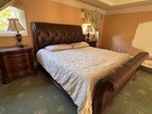 Elegant King Sleigh Bed Set     Solid Wood   Leather Bed  Dresser And Side Tables