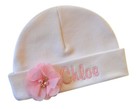 Personalized Baby Girl Hat With Sweet Chiffon Flower And Embroidered Name