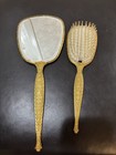 Vintage Ornate Gold Tone Vanity Set Hand Mirror   Brush Matching Decorative Set