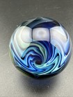 Contemporary Handmade Art Glass Marble 1 44  Fumed Blue Vortex Swirl Mib Heady