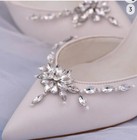 2 Rhinestone Detachable Shoe Buckle Clips Crystal Charms Flower Leaf  Weddings