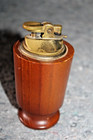 Vintage Mid Century Modern Wood Brass Table Lighter Cigar Cigarette Mcm 