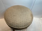 Vintage Floral Upholstered Foot Stool Ottoman Round Oak 15  Tall X 17  Wide
