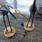 Vintage Pair Of Brass   Black Enamel Crane Statues Brass metal crane egrets Nice