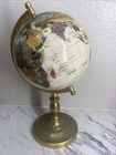 World Globe On Antique Brass Stand 16 1 2 Tall Gemstone Ivory Color Vintage