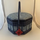Vintage Extra Large Wicker Sewing Basket Octagon Shape Blue