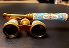 Antique French Guilloche Enamel Opera Glasses Binoculars Ornate Roses Jewelled