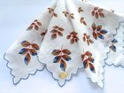 Vintage 1950s Hanky Autumn Fall Season Leaves New W  Tag Blues   Browns Scallop