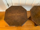 Pair Vintage Baker Small Burl Walnut French Empire Occasional Side Table Octagon
