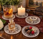 Vintage Set 4 German Lead Crystal Fruit Glass Coasters Pear Apple Plum 4   