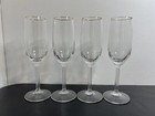 Champagne Flute Gold Rim 8  Blown Glass Ribbed Steem 4 Wedding Toasting Glasses