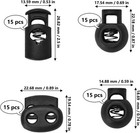 60 Pcs Plastic Cord Locks 4 Styles Spring Toggle Stopper Single Double Hole Stri
