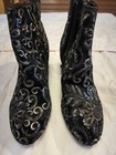 New Aldo Women   s Black gold Velvet Floral Embroidered Sequin Ankle Bootie  8 5