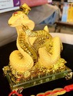 Rare Feng Shui Gold Cobra Snake On Glass Base - Signed Dws - Prosperity Decor