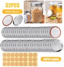 32pcs Rust-proof Canning Lids Wide Mouth  Mouth Mason Jar Silver