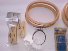 Embroidery Cross Stitch Supplies Lot 4 Small Wood Hoops Floss Bobbins Yarn Bobs
