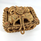 Antique Victorian Folk Art Woven Straw Sewing Basket