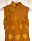 Vtg Chinese Xs Cheongsam Qipao Dress Gold Silk Brocade  High Mandarin Collar euc