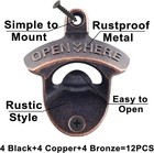 12 Pcs Wall Mounted Bottle Opener Bulk  Rustic Post Mount Beer Mixed Color 
