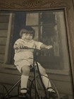 Vintage Early 1900   s Sepia Photograph Smiling Young Child On Antique Bike 3   x5   