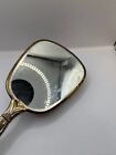 Antique Vintage Hand Held Brass silver Victorian Vanity Mirror  13 5    Long