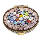 Vintage Murano Millefiori Trinket Pill Box Ornate Silver Tone Intaglio