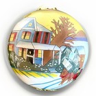 Les Hans Winter Scene Christmas Ornament Hand Blown Glass Reverse Painted Vtg