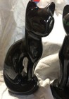 Stunning Pair Vintage mid-century mod Shiny Ceramic Black Cats Statues figurines