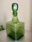 Blenko Green Strata Block Glass Decanter  6224s Textured Square