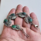 Vintage Navajo Old Pawn Sterling Silver Link Bracelet Green Turquoise Stones