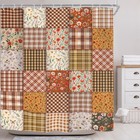 Burnt Orange Fall Autumn Patchwork Quilt Plaid Shower Curtain Set