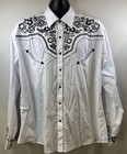 Salvaje Oeste Mens Xxl Western Shirt White Black Embroidered Cowboy Pearl Snap