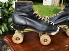 Vintage Roller Skates Leather Arrow Wooden Wheels Men   s Black