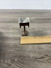 Vintage Dollhouse Miniature Wood Wooden Table Marble Top W Opening Drawer