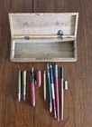 Antique Victorian Wood Pencil Box   9pc Writing Instrument Collection  I