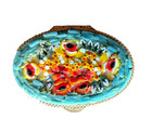 Vintage Italian Floral Micro Mosaic Pill Box Gold Tone Hinged Trinket Case 2   