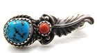Native American Sterling Silver Artist Signed Turquoise   Coral Earrings