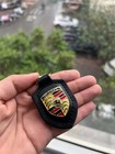 New Genuine Porsche Leather Crest Key Ring Fob Chain Black Wap0500950e