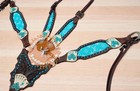 Western Tack Set Horse    Turquoise Color With Card Tooling Tack Set