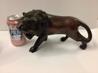 Pair Of Antique Carved Hardwood Lions 11  Long