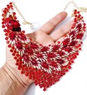 Choker Bib Necklace Earring Set Rhinestone Crystal Red Prom Bridal Jewelry