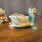 Lot Of 4 Vintage Pixie Elves Wheelbarrow Tree Trunk Flower Planter Elf Mcm
