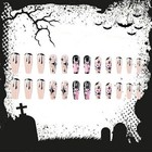 24pcs Pink Halloween Press On Nails Long Coffin Fake Nails With Pink Ghost
