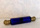 Antique Rare Cobalt Blue Glass Double Ended Lay Down Perfume Bottle 5-1 2  Long