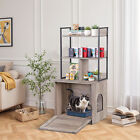 50  Cat Litter Box Enclosure W  Shelves 2-in-1 Hidden Litter Box Furniture Grey