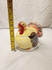 Ceramic Turkey Shaped Cookie Jar Brown Cream Yellow Orange Red Thanksgiving