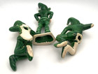 Vintage 1950s Elf Pixie Fairy Figurine Set Of 3 Green Ceramic Playful Whimsical