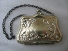 Antique Art Nouveau Woman Silver Metal Floral Lilly Blue Lining Card Case Purse