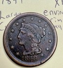 1849 Braided Hair Large Cent Copper Us Coin Surface Marks Rim Nick