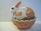Mosser Glass Natural Brown   White Easter Bunny Rabbit Box Basket Candy Dish 